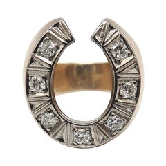 Vintage 18K Gold & Diamond Unisex Horseshoe Ring, circa 1960s, 70s