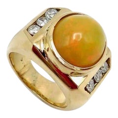 Anello da cocktail in oro 14K con opale etiope e diamanti, anni '80