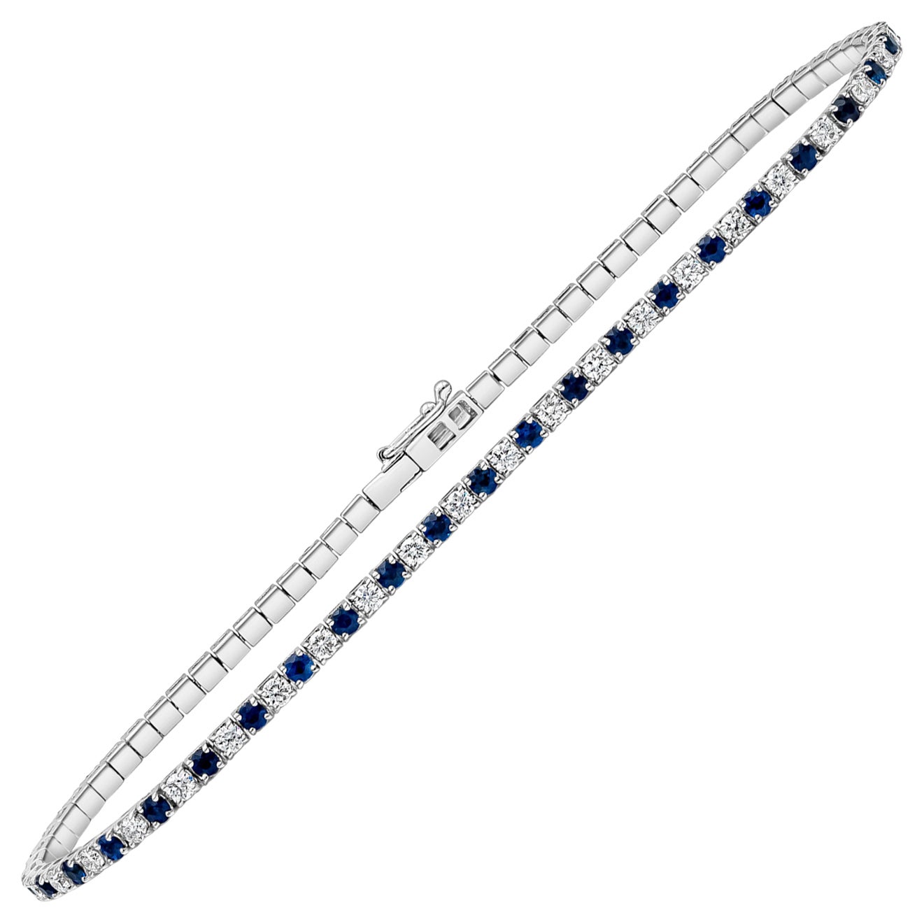 Roman Malakov 2.38 Carats Alternating Blue Sapphire and Diamond Tennis Bracelet For Sale