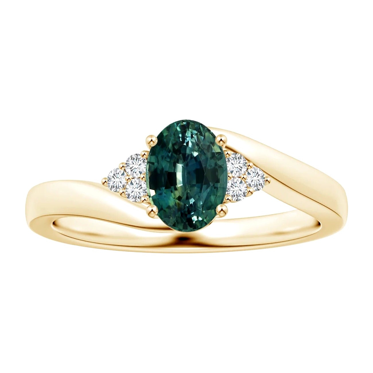 For Sale:  ANGARA GIA Certified Teal Sapphire Bypass Ring in Yellow Gold with Diamonds