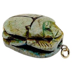 Egyptian Revival Faience Scarab Pendant with 14K Gold Mount, 1920's