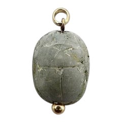 Vintage Egyptian Revival Carved Stone Scarab Pendant with 14K Gold Mount, 1920's