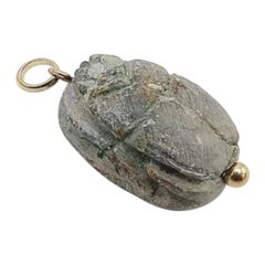 Egyptian Revival Carved Stone Scarab Pendant with 14K Gold Mount, 1920's