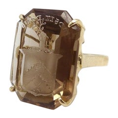 14K Gold Smoky Quartz Intaglio Signet Ring