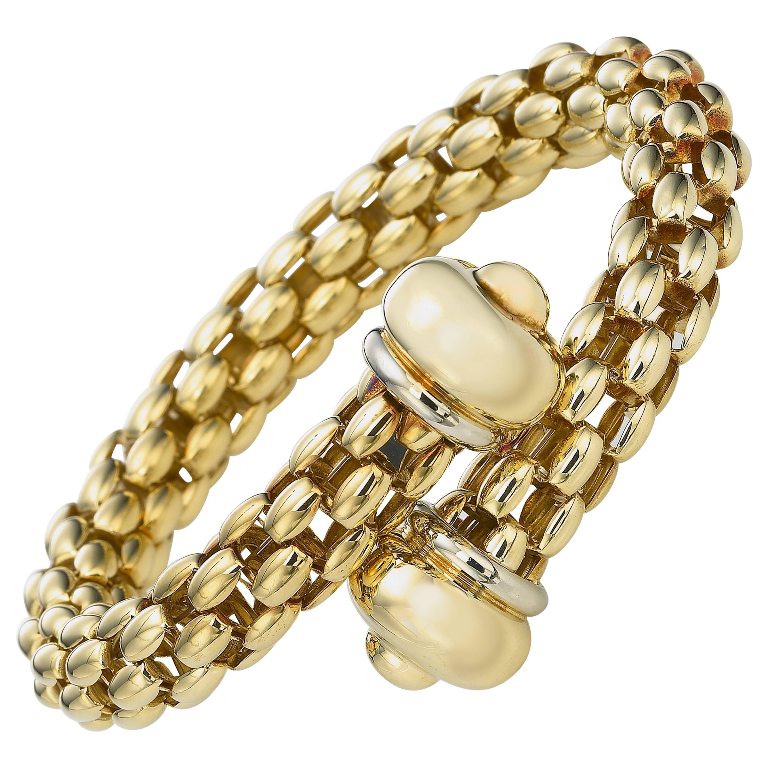 Italian Two Color Gold Bypass Cage Style Bracelet