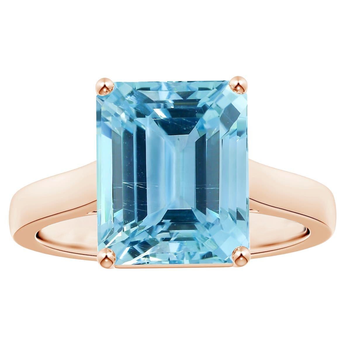 ANGARA GIA Certified Emerald-Cut 4.71ct Aquamarine Ring in 14K Rose Gold 