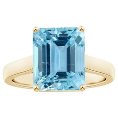 ANGARA GIA Certified Emerald-Cut 4.71ct Aquamarine Ring in 14K Yellow Gold 
