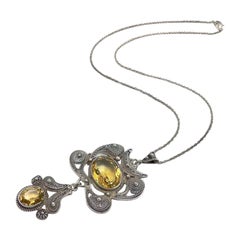Vintage Sterling Silver Wirework and Citrine Necklace