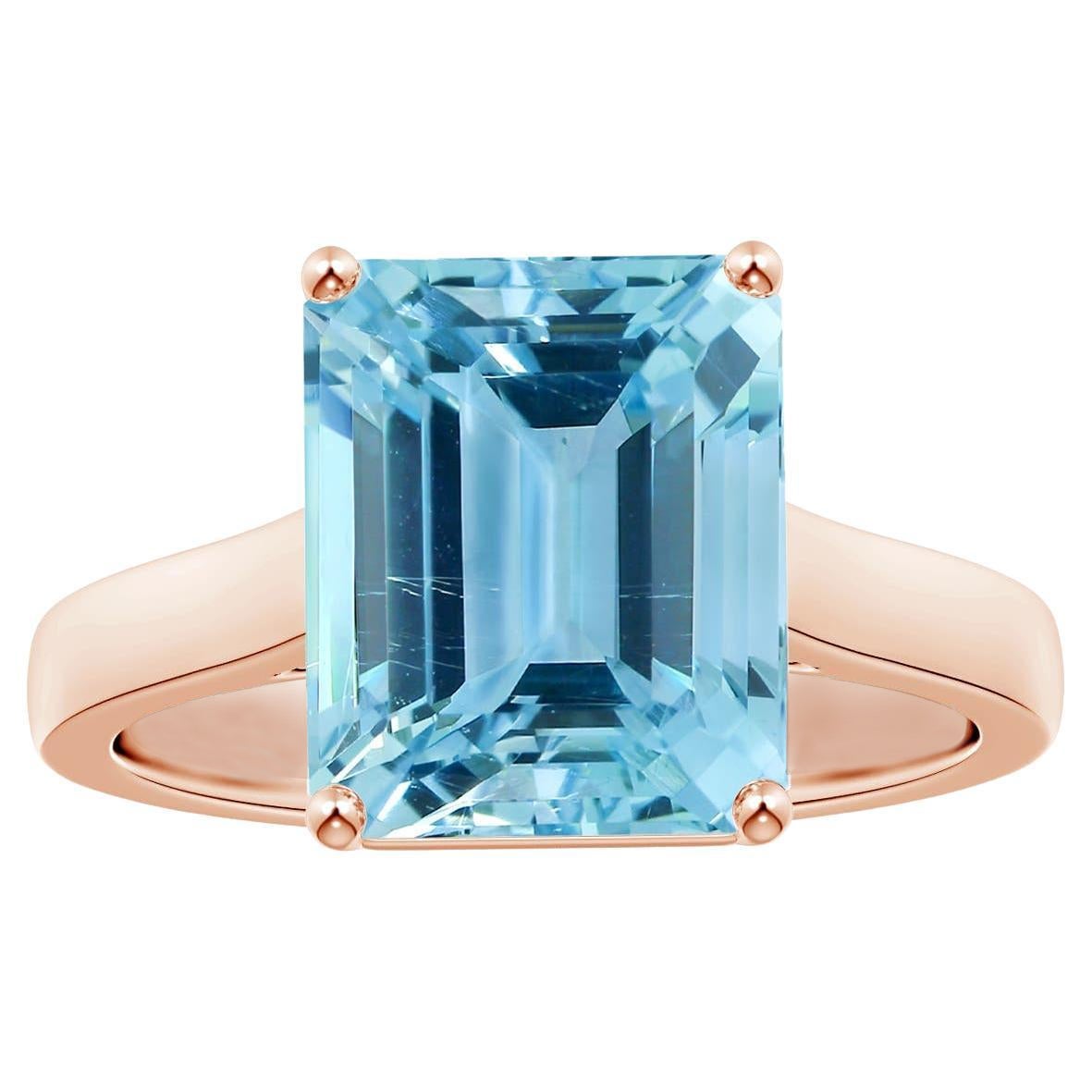 For Sale:  ANGARA GIA Certified Emerald-Cut 4.71ct Aquamarine Ring in 18K Rose Gold