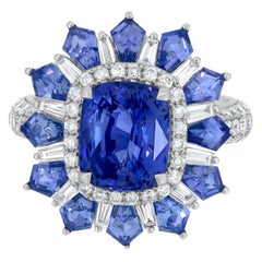 Nigaam 8.11 Cttw. Blue Sapphire and Diamond Cocktail Ring in 18K White Gold