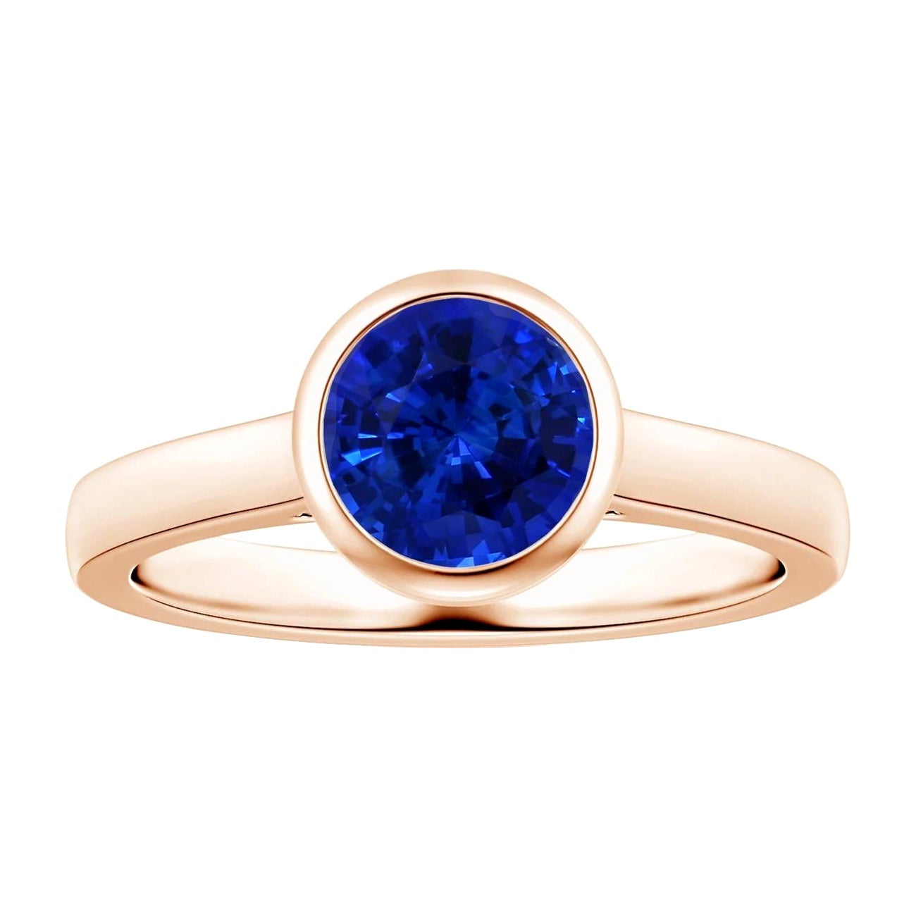 Angara Bezel-Set Gia Certified Round Sapphire Solitaire Ring in Rose Gold