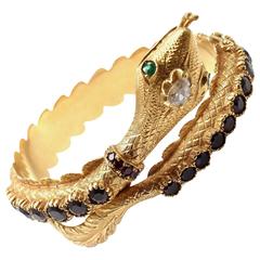 1960s Giulio Nardi Venetian Garnet Emerald Diamond Gold Snake Bangle Bracelet 8