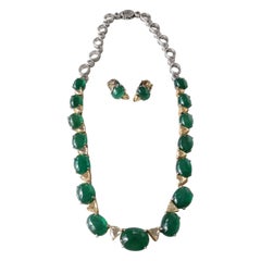 68.47 Carats Natural Zambian Emerald & Diamonds Choker Necklace & Earrings Set