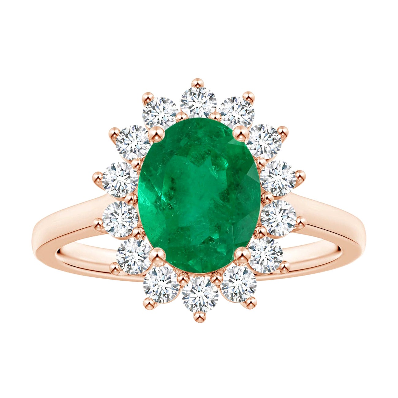 For Sale:  Angara Gia Certified Oval Columbian Emerald Halo Ring in Rose Gold