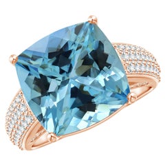 Angara Gia Certified Natural Aquamarine Ring in Rose Gold with Pave-Set Diamonds