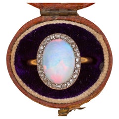 Antique French 18K Gold 3ct Opal Diamond Cluster Ring