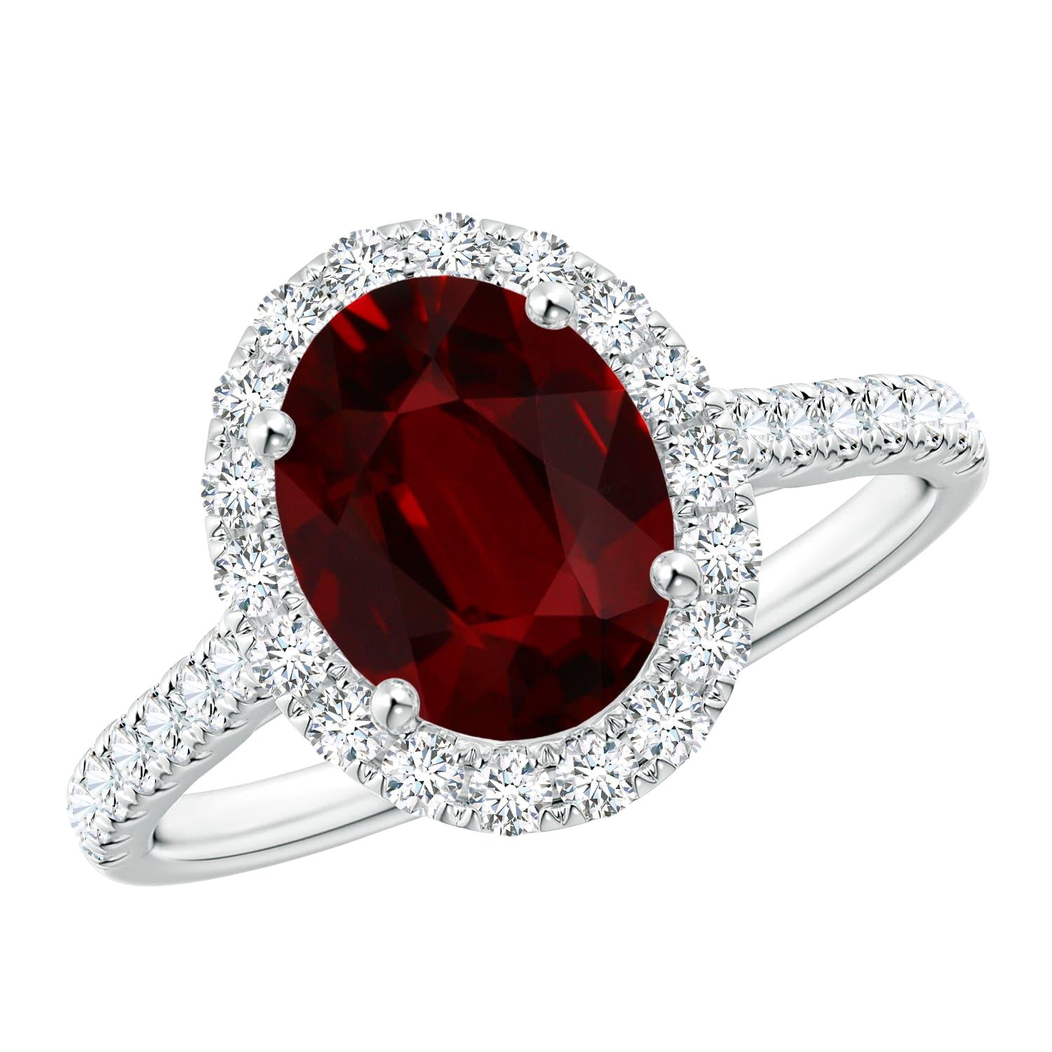 Bague halo de rubis naturel certifié GIA en platine avec diamants
