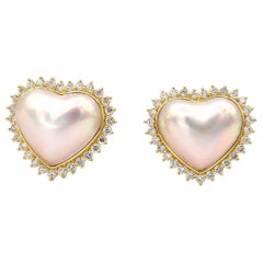 Rose Overtone Heart Shaped Pearl Halo Diamond Clip-on 18K Gold Earrings