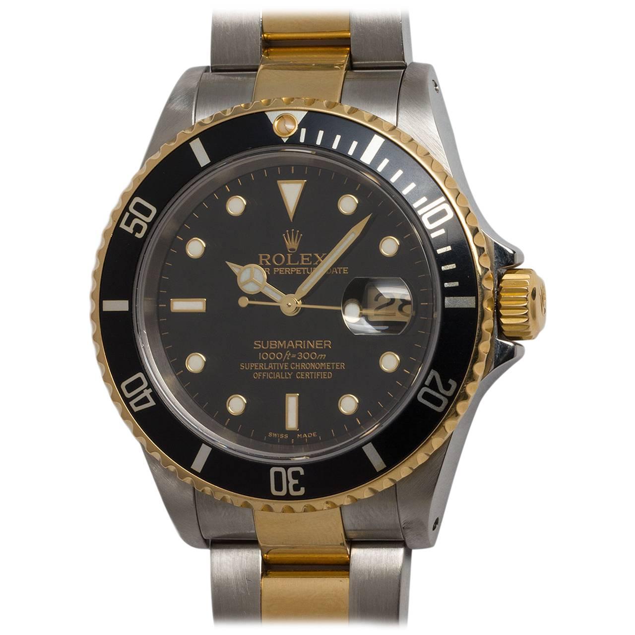 Rolex Yellow Gold Stainless Steel Submariner Wristwatch Ref 16613 2005