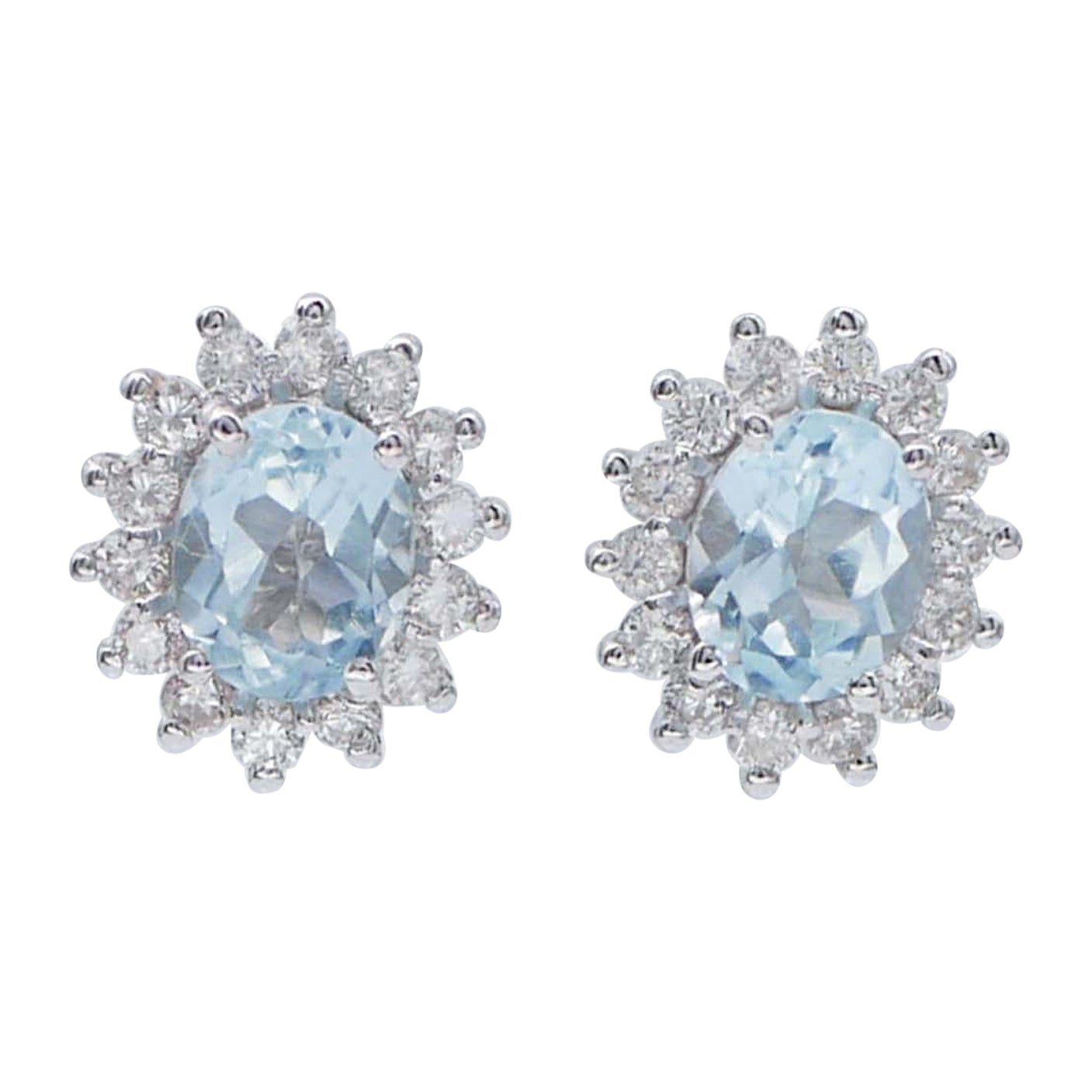 Aigue-marine, diamants, or blanc 18 carats Boucles d'oreilles Modernity