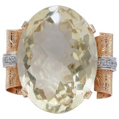 Vintage Topaz, Diamonds, 14 Karat Rose and White Gold Retrò Ring