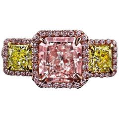 2.13 Carat GIA Cert Natural Fancy Pink and Fancy Yellow Diamond Gold Ring 