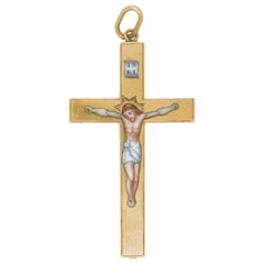 Antiker östlich-orthodoxer Gold- und Emaille-Kreuz-Anhänger für eine Halskette