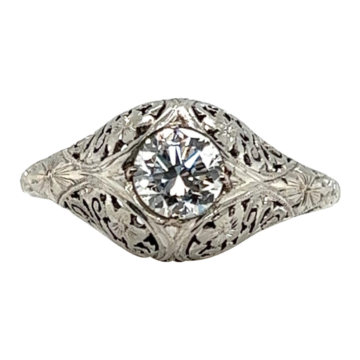 Vintage Diamond Solitaire Engagement Ring .50 18K Belais Bros Antique Deco