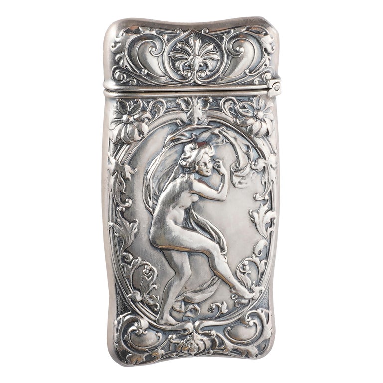 Antique, Art Nouveau Match Safe with Lady and Embellishment Sterling