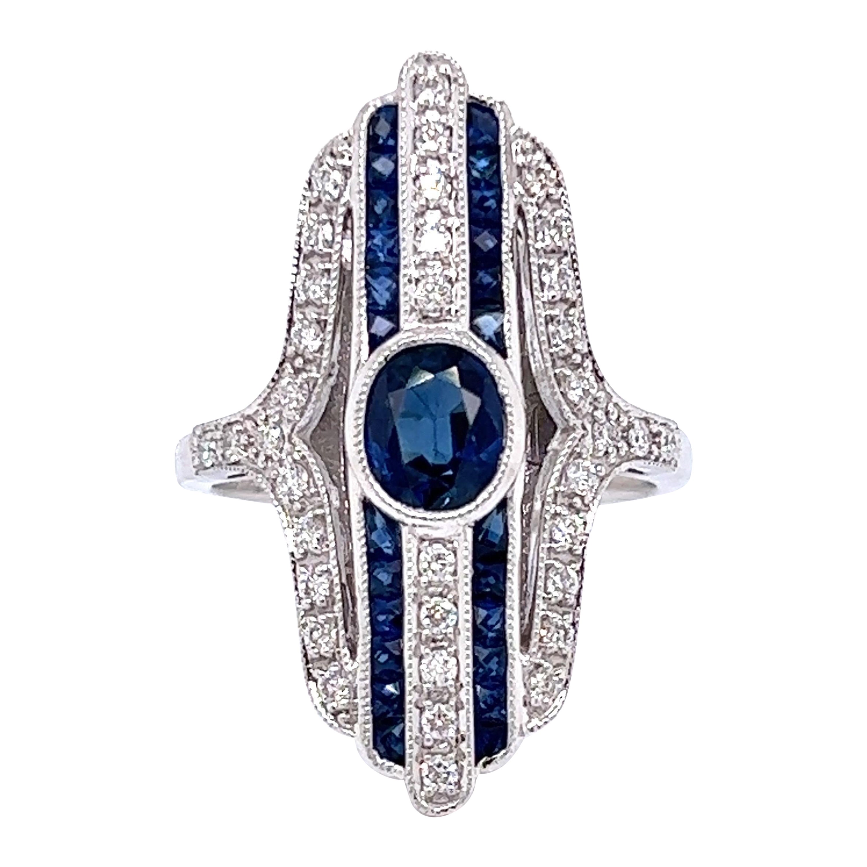 Sapphire, Diamond, and White Gold Ring