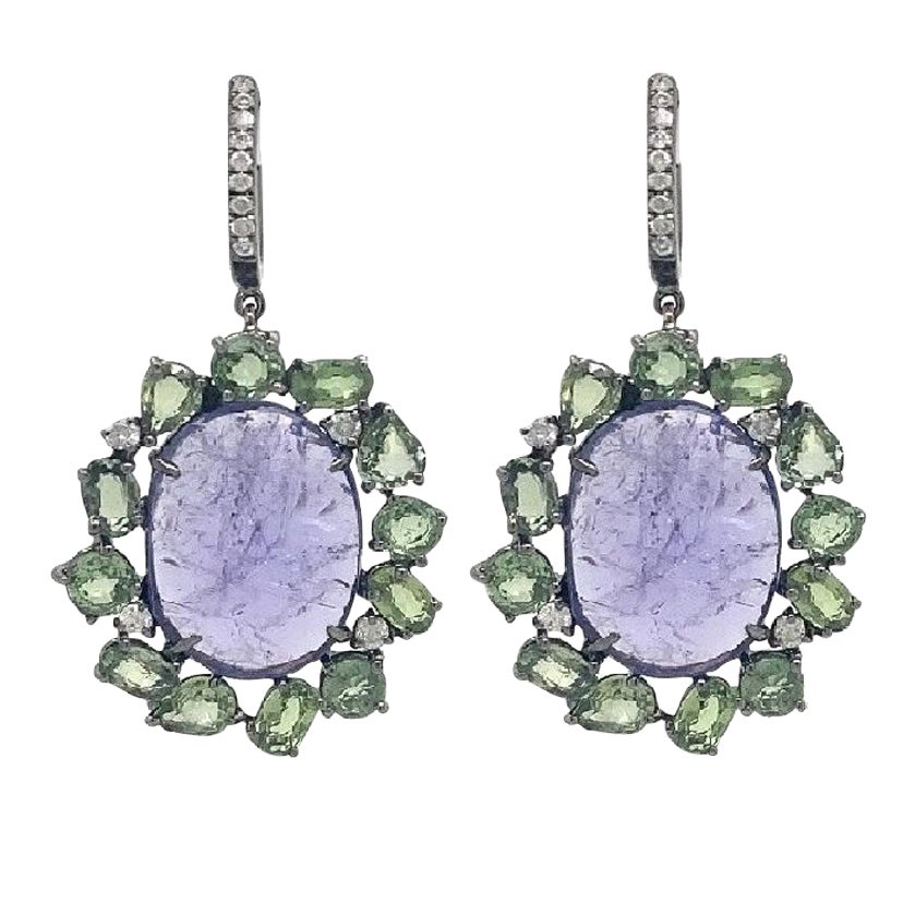 Lucea New York Tanzanite , Green Sapphire and Diamond Earrings  For Sale