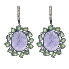 Lucea New York Tanzanite , Green Sapphire and Diamond Earrings 