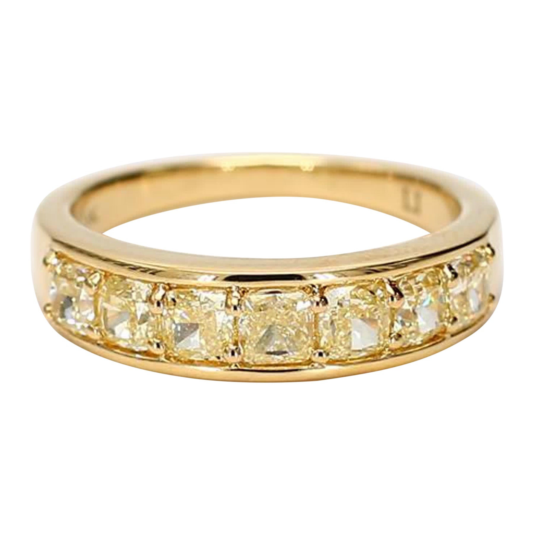 Natural Yellow Cushion Diamond 1.65 Carat TW Yellow Gold Wedding Band