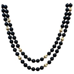 Round Bead Black Onyx & 14 Karat Gold Bead Necklace
