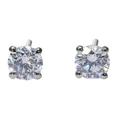 Elegant 18k White Gold Stud Earrings with 0.80 Ct Natural Diamonds Gia Cert