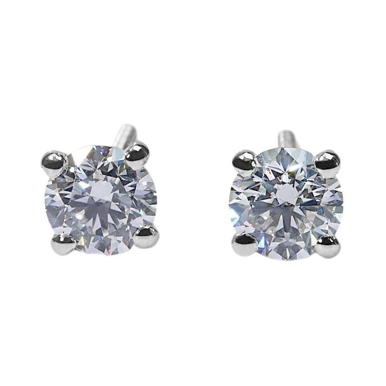 Gorgeous 18k White Gold Stud Earrings with 0.80 ct Natural Diamonds GIA Cert For Sale