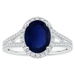 ANGARA GIA Certified Natural Blue Sapphire Ring in Platinum with Diamond Halo