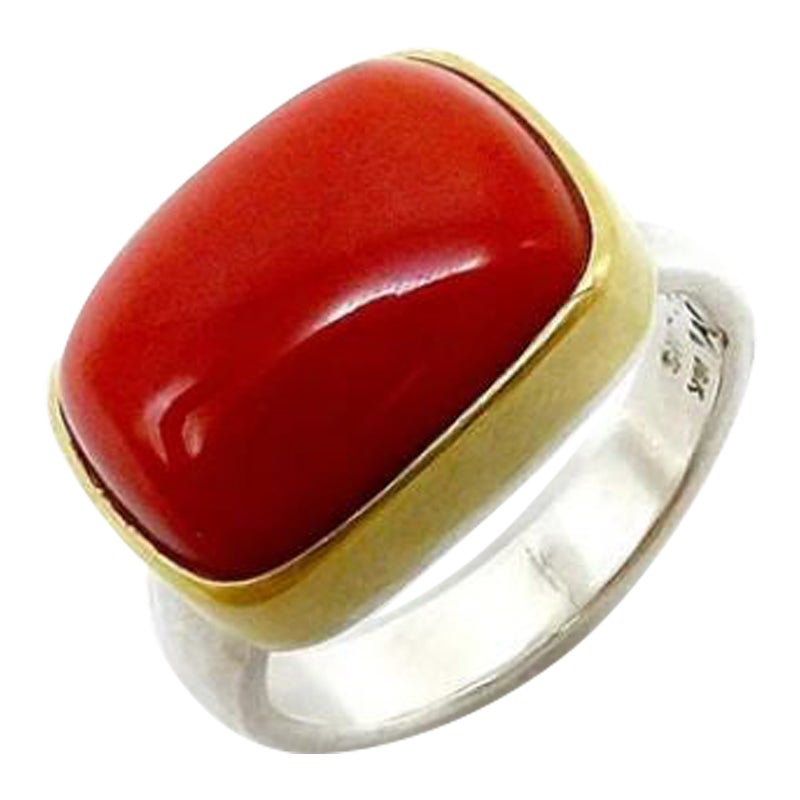 18K Gold & Sterling Silver Tony Malmed Ring with Coral For Sale