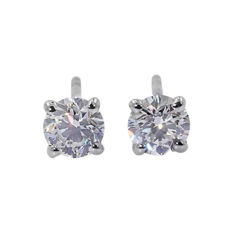 Stunning 18k White Gold Stud Earrings with 0.80 Ct Natural Diamonds GIA Cert For Sale