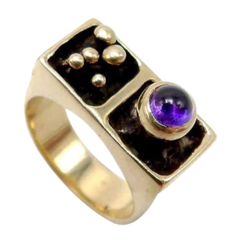 14K Modern Architectural Ring with Amethyst For Sale