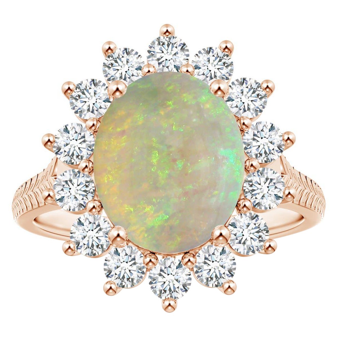 ANGARA GIA Certified Princess Diana Inspired Opal Halo Ring in Rose Gold