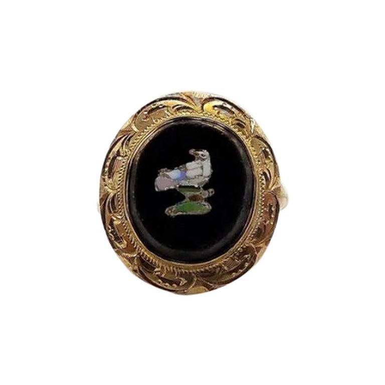14K Micro Mosaic Bird Ring For Sale