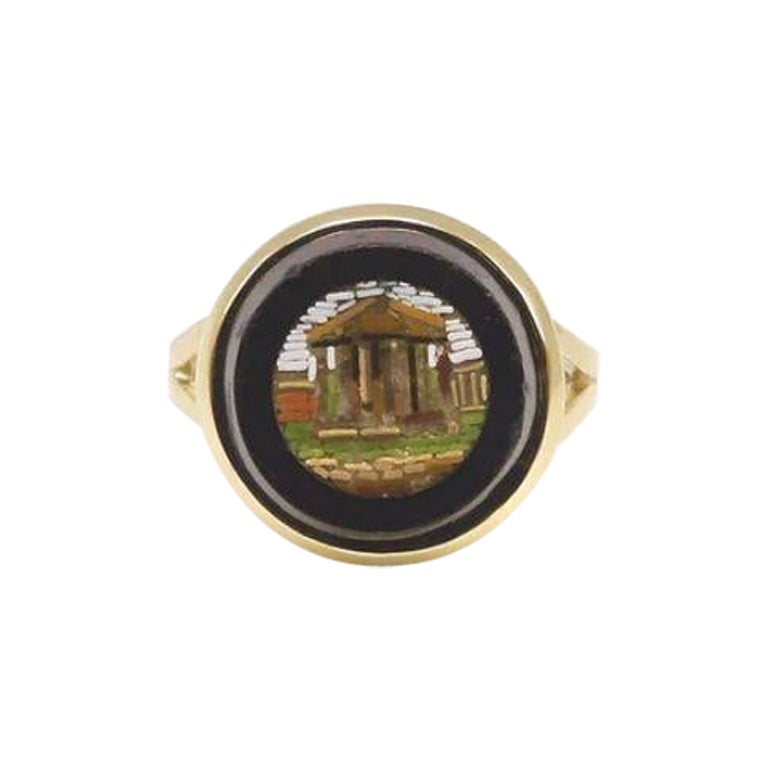 14K Gold Micro Mosaic Parthenon Ring For Sale