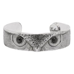 Tichu Black Star Owl Eye Cuff in Sterling Silver and Crystal Quartz 'Size S'