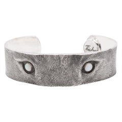 Tichu Opal Wolf Eye Cuff Sterling Silver and Crystal Quartz Size S