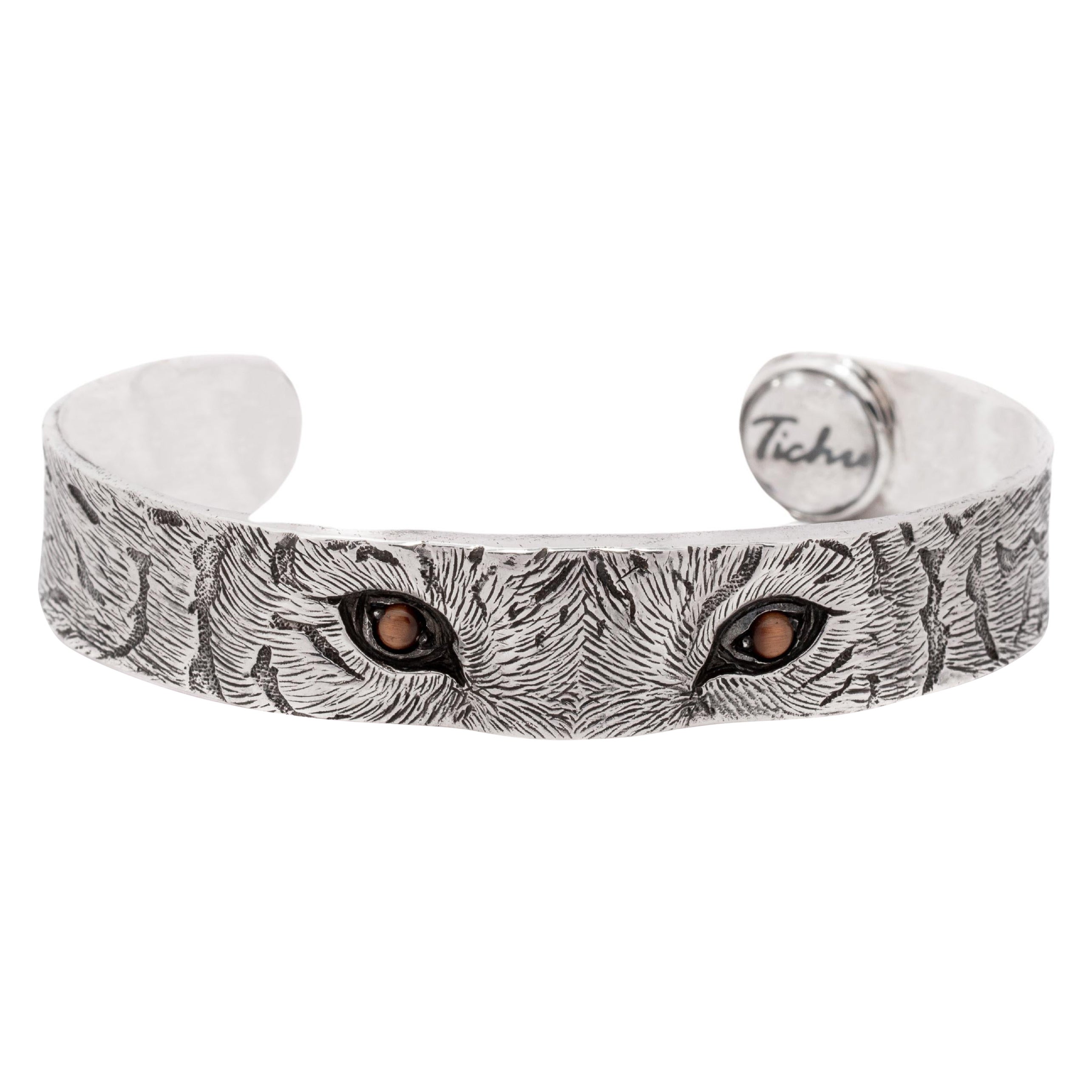 Tichu Tiger's eye Tiger Eye Cuff in Sterling Silver and Crystal Quartz Size S