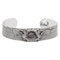 Tichu Brown Diamond Stag Eyes Cuff in Sterling Silver & Crystal Quartz 'Size S'