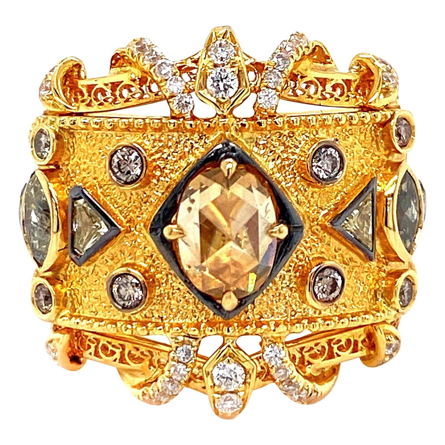 Dilys' Artisanal Fancy Color Diamond Ring in 18 Karat Gold