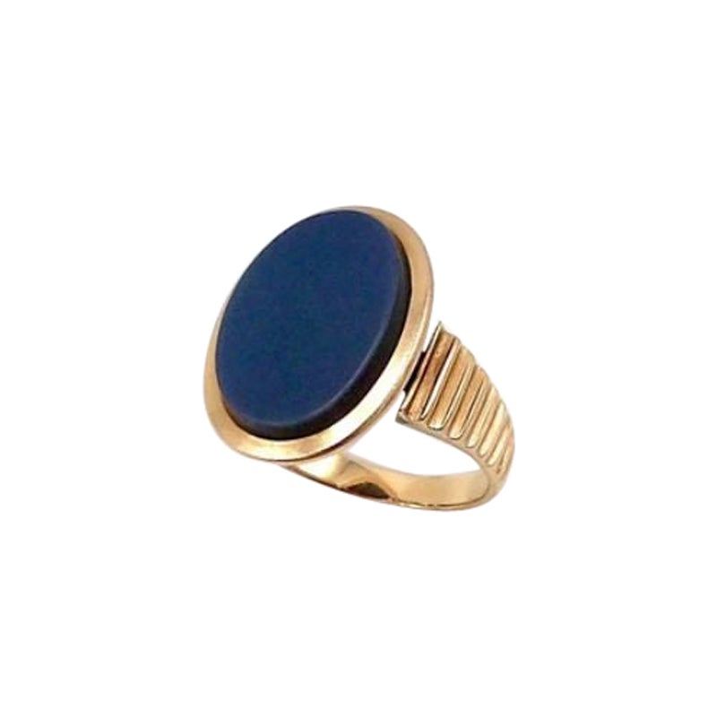 14K Rose Gold Victorian Blue Banded Agate Ring For Sale