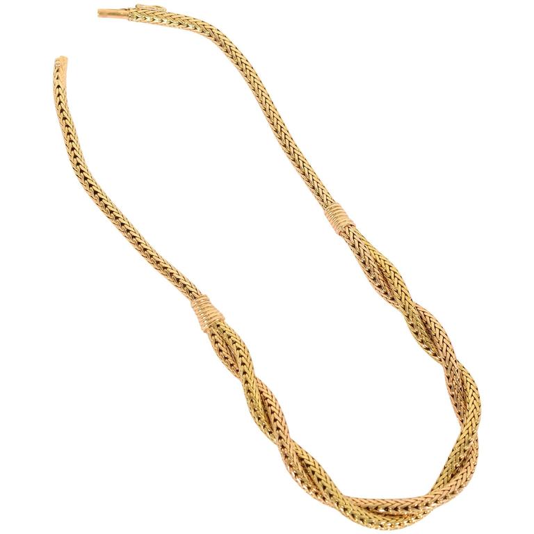 Retro Two Color Gold Herringbone Necklace For Sale at 1stDibs gold
